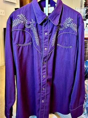 Scully Western Embroidered Shirt Embroidered Western Shirt in Purple XL